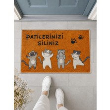 Suare Concept Patilerinizi Siliniz Yazılı Kedi Figürlü Kapı Önü Paspası 40X60 cm - Yıkanabilir Kaymaz Taban Paspas