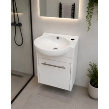Akademik Mimarlık 28X45 cm Mini Beyaz Banyo Dolabı , Seramik Lavabolu , Duvara Monte Asma Model