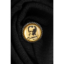 Silverplus Sarı Zemin Üzeri Atatürk Imzalı Silüetli Gümüş Rozet
