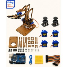 Fapatech Arduino Uno Mdf Robot Kol Eğitim Demonte Set| 4 Servo Motorlu Joystick Kontrollü Dıy Stem ve Kodlama Seti
