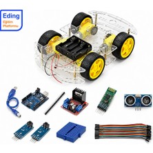 Fapatech Arduino Uno 4WD Akıllı Robot Araba Kiti Dıy | Bluetooth Kontrollü, Çizgi Izleyen ve Mesafe Sensörlü Robotik Kodlama Stem Seti