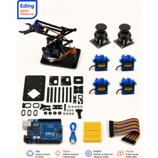 Fapatech Arduino Uno Pleksi Robot Kol Eğitim Demonte Set| 4 Servo Motorlu Joystick Kontrollü Dıy Stem ve Kodlama Seti