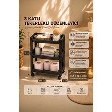 Porsima Rafty-73 Tekerlekli 3 Katlı Mutfak Düzenleyici - 35,5 x 22 x 48 cm Hareketli Geniş Raf - Siyah