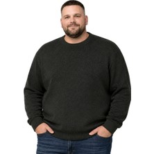 Battal Moda Erkek Büyük Beden Haki Bisiklet Yaka Motif Triko Kazak 3xl-4xl-5xl-6xl