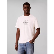 Calvin Klein Erkek Pamuklu Bisiklet Yaka Kısa Kollu Ekru T-Shirt LV04RH844G-YAS