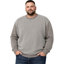 Battal Moda Erkek Büyük Beden Vizon Bisiklet Yaka Motif Triko Kazak 3xl-4xl-5xl-6xl