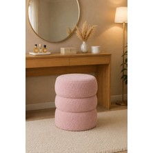Mefaks Tekstil Welsoft Kumaş Dekoratif Puf Tabure, 42X36 Cm, 200 kg Taşıma Kapasiteli Pembe