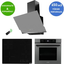 Alveus Afm Serisi Sye Dijital Elektrikli Siyah Vitro.antrasit-Gri Ankastre Set Fırın+Ocak+Davlumbaz