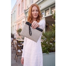 Glondy Asia Kanvas Çizgili Kadın Portföy & Clutch El Çantası Siyah