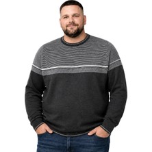 Battal Moda Erkek Büyük Beden Antrasit Bisiklet Yaka Ufuk Triko Kazak 5xl-6xl-7xl-8xl