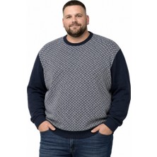 Battal Moda Erkek Büyük Beden Lacivert Bisiklet Yaka Motif Triko Kazak 3xl-4xl-5xl-6xl