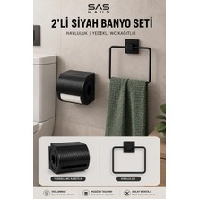 Sas Haus Siyah 2’li Banyo Seti – Kare Havluluk ve Yedek Hazneli Tuvalet Kağıtlığı Wc Kağıtlık