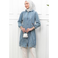 İmaj Butik Mavi Kol Lastikli Fermuarlı Kot Kap