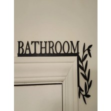 Banyo Kapı Üstü Dekoratif Yazı ve Yaprak Deseni - Siyah Modern Kapı Köşesi Süsü 28CM