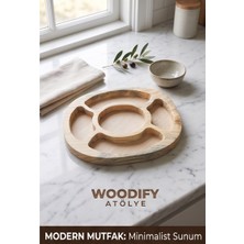 Woodifay Atölye Woodify Masif Ahşap 5 Bölmeli Oval Sunum Tabağı - Doğal Çerezlik ve Kahvaltılık Servis Tepsisi
