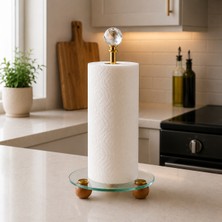 Vien Home Gold Metal Cam Tabanlı Kristal Top Detaylı Rulo Kağıt Havluluk – Dekoratif Mutfak Peçetelik