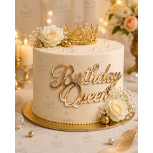 Parti Dükkanı Birthday Queen Gold Pasta Yanı Süsü – Aynalı Akrilik Kadın Doğum Günü Pasta Dekoru Birthday Queen Cake Topper
