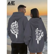 Macklin Sevgili - Arkadaş Çift Kombini Aslan Sırt Baskılı Özel Tasarım Kapüşonlu Sweatshirt 2li Takım