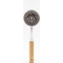 Makri Home Bambu Saplı Çelik Telli Ovma Fırçası, Saplı Bulaşık Teli, 24 cm