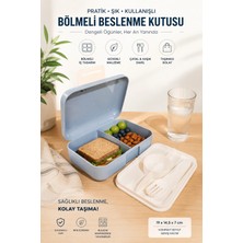 Makri Home Çatal Kaşık Setli Bölmeli Beslenme Kutusu, Gri, 19 x 14,5 x 7 cm