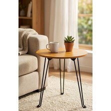 Makri Home Bambu Katlanabilir Sehpa, 42 cm Çap, 47 cm Yükseklik, Metal 3 Ayaklı