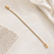 Hotchic Hotchıc Gold Işıltı Taşlı Ince Su Yolu Çelik Bileklik