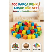 Farbu Oyuncak Doğal Ahşap 100’LÜ Renkli Küp Seti | Çocuklar Için Zeka ve Motor Beceri Geliştirici Ahşap Bloklar