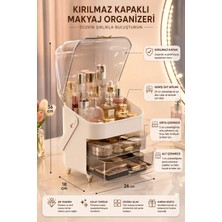 Makri Home Kırılmaz Şeffaf Kapak Makyaj Organizeri Takı Kutusu, Çekmeceli, Bej, 19X27X36 cm