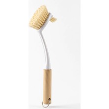 Makri Home Bambu Saplı Uzun Kavisli Bulaşık ve Tencere Temizleme Fırçası, Askı Halkalı, 28 cm