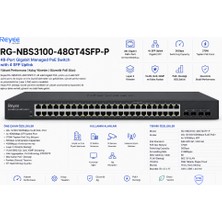 Reyee RG-NBS3100-48GT4SFP-P 48 Portlu, 10/100/1000 Gigabit, L2 Yönetilebilir Swıtch, 4 Sfp, 48 Port