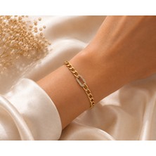 Hotchic Hotchıc Gold Geometrik Zincir Taşlı Çelik Bileklik