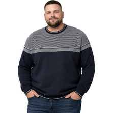 Battal Moda Erkek Büyük Beden Lacivert Bisiklet Yaka Ufuk Triko Kazak 5xl-6xl-7xl-8xl