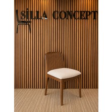 Silla Ross Sandalye Teddy Krem Kumaş Hasırlı Ceviz Ahşap Sandalye