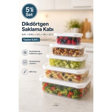 Calvera 5'li Dikdörtgen Saklama Kabı Seti 6,94 L – Bpa Free – Buzdolabı Uyumlu - Beyaz