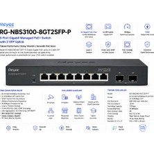 Reyee RG-NBS3100-8GT2SFP-P 8 Portlu, 10/100/1000 Gigabit, L2 Yönetilebilir Swıtch, 2 Sfp, 8 Port Poe