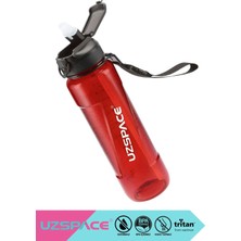 Uzspace 850ml Yeni Koleksiyon Orta Boy Silikon Pipetli Ölçü Skalalı Şeffaf Gövdeli El Askılı Tritan Su Matarası BPA Yok Koku Yok