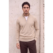 Valiberta Lars Selanik Örme Kumaş Yarım Fermuar Erkek Sweatshirt - Çakıl