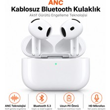 Ayers Anc Aktif Gürültü Engellemeli Airpods Tipi Kablosuz Bluetooth Kulaklık, Bluetooth 5.3, Hd Mikrofon, Dokunmatik Kontrol, 300 Mah Şarj Kutusu, Kadın Erkek Uyumlu Beyaz Tws Kulaklık