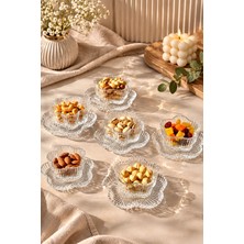 Yzhome 6 Kişilik 12 Parça Lotus Çiçek Model Cam Çerezlik Kase Seti Sunum Kasesi Tabağı Tabak