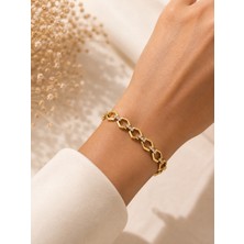 Hotchic Hotchıc Gold Taşlı Geometrik Zincir Çelik Bileklik