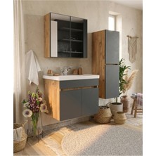 Viona Havlu Dolaplı 65 cm Seramik Lavabolu Mdf Aynalı Banyo Dolabı