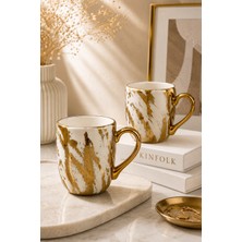 Yzhome 2 Li Porselen Gold Gümüş Detaylı Yaldızlı Kırçıl Kupa Bardak 220ML