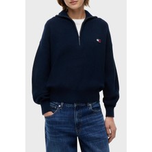 Tommy Jeans % 100 Pamuk Yarım Fermuarlı Balıkçı Yaka Kazak Kadın Kazak DW0DW22928 C1G