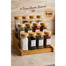 Atbyhome 13 Parça Bambu Standlı Baharatlık Seti - 12 Adet 120 ml Cam Baharat Takımı