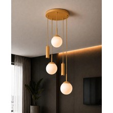 Vienna Modern Eskitme Metal Gövdeli 5'li Sarkıt Avize - 3 Beyaz Cam Küre 2 LED Spot, E27 DUY-G10 Duy