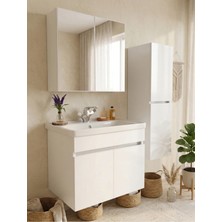 Viona Havlu Dolaplı 65 cm Seramik Lavabolu Mdf Aynalı Banyo Dolabı