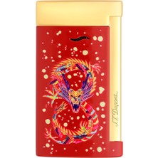 St. Dupont 027776 St Dupont Slim-7 Chrome Golden Dragon Red Çakmak