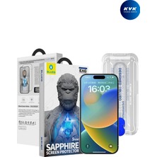 Blueo iPhone 15 Pro Max Uyumlu Uygulama Aparatlı 9 Mohs %99.99 Orijinal Safir Ekran Koruyucu