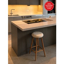 Silla Bar Tabure Teddy Krem Kumaş Naturel Ahşap Ada Taburesi