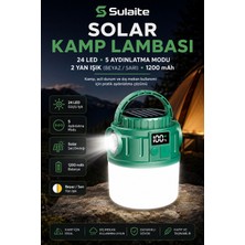 Sulaite 24 LED Solar Kamp Lambası 1200 Mah – 5 Aydınlatma Modlu, 2 Yan Işıklı Beyaz/sarı Şarjlı Taşınabilir Kamp Feneri